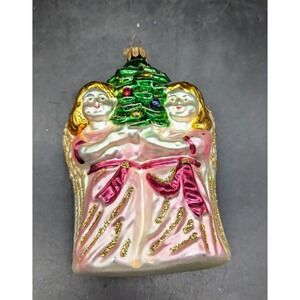 VTG Czestochowa Gallery Polish Gallery Blown Glass Twin Angel Christmas Ornament